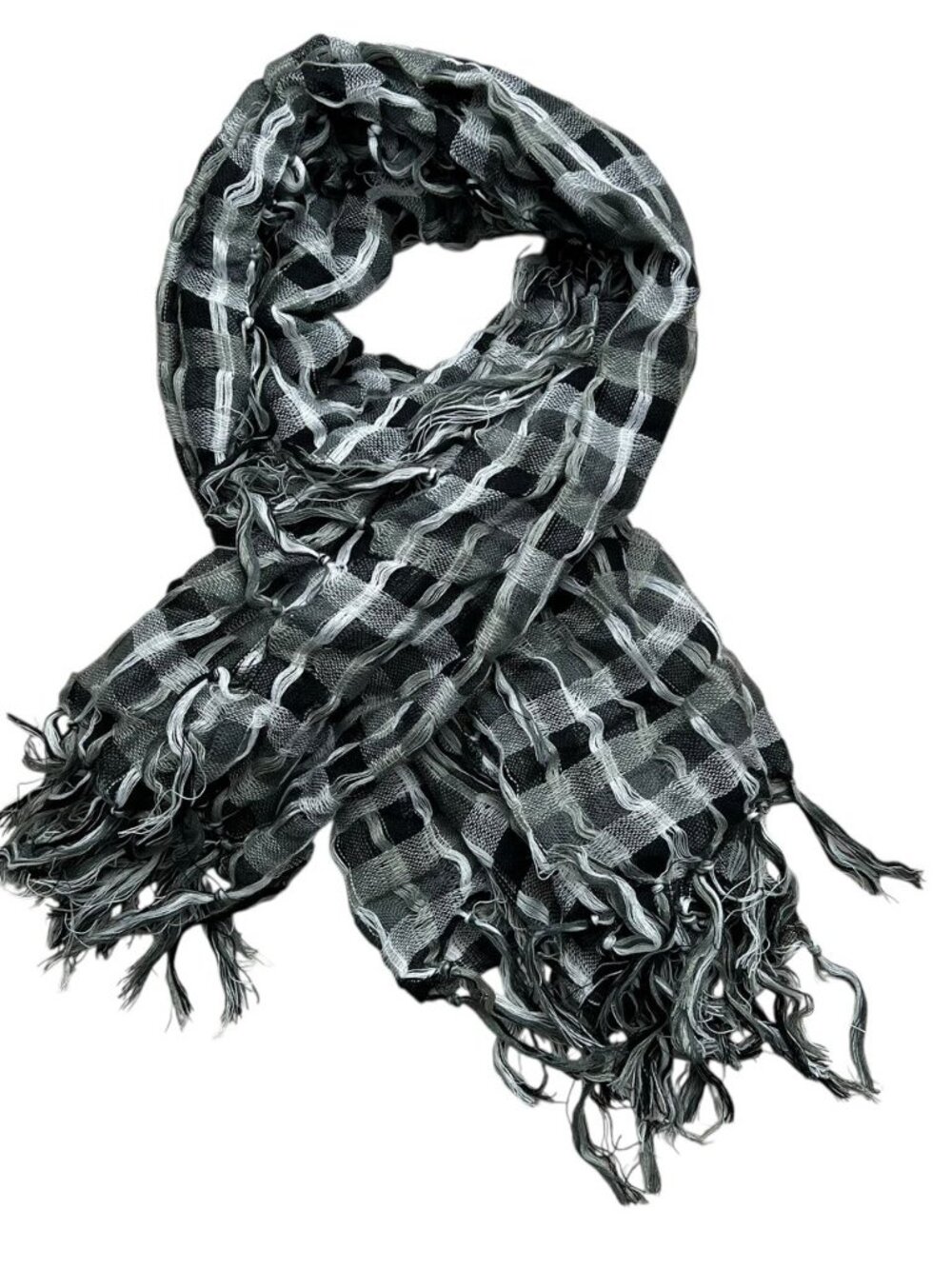 White And Black Plaid Acrylic Square Scarf - Winter-Weight Knit Scarf (38x37)